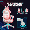 HOMCOM Cute Racing Gamer Chair, Faux Leather Gaming Chair with Footrest, Headrest and Lumbar Support, Pink White