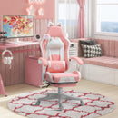 HOMCOM Cute Racing Gamer Chair, Faux Leather Gaming Chair with Footrest, Headrest and Lumbar Support, Pink White