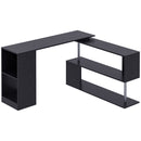 Black L-shaped desk on a white background