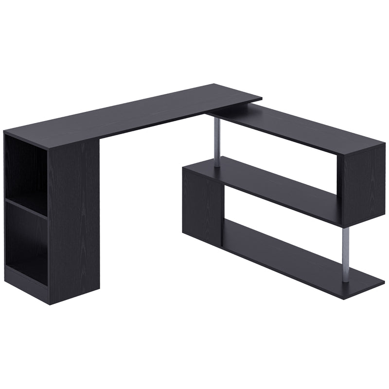 Black L-shaped desk on a white background