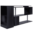 Black computer desk with shelves on a white background