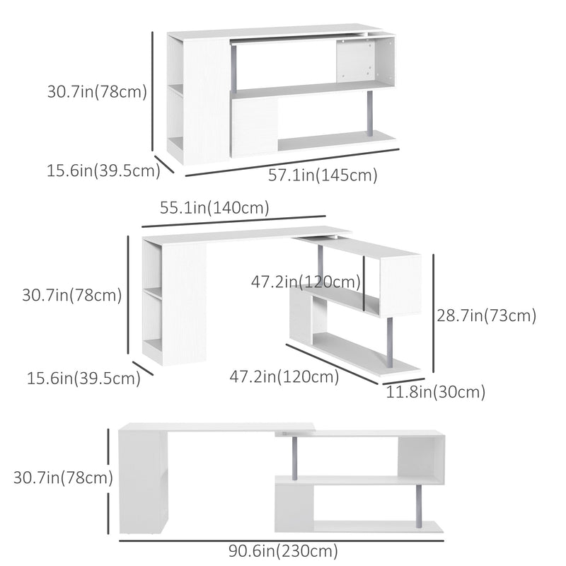 Dimensions of a white bookshelf with measurements labeled