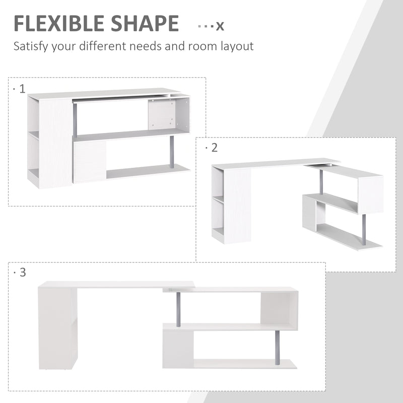 White office desk with flexible shape options on a light gray background