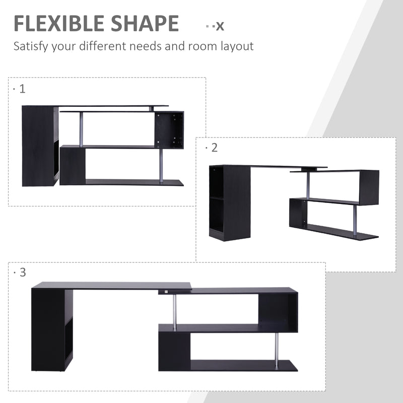 Black L-shaped desk with flexible shape options on a white background