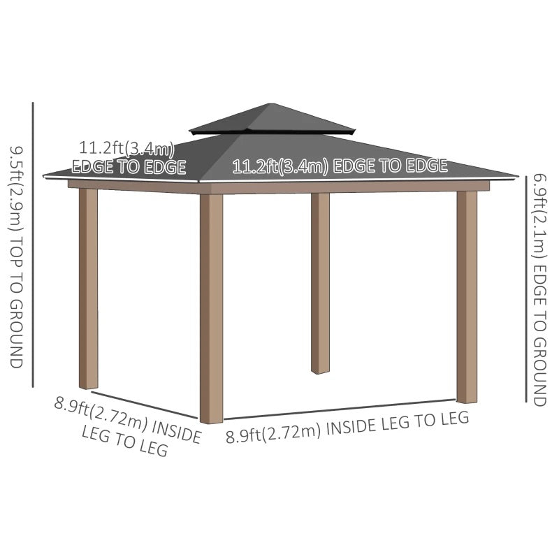 Harrison Hills 11' x 11' Wood Framed Hard Top Gazebo with Galvanized Steel Vented Roof