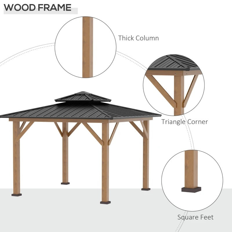 Harrison Hills 11' x 11' Wood Framed Hard Top Gazebo with Galvanized Steel Vented Roof