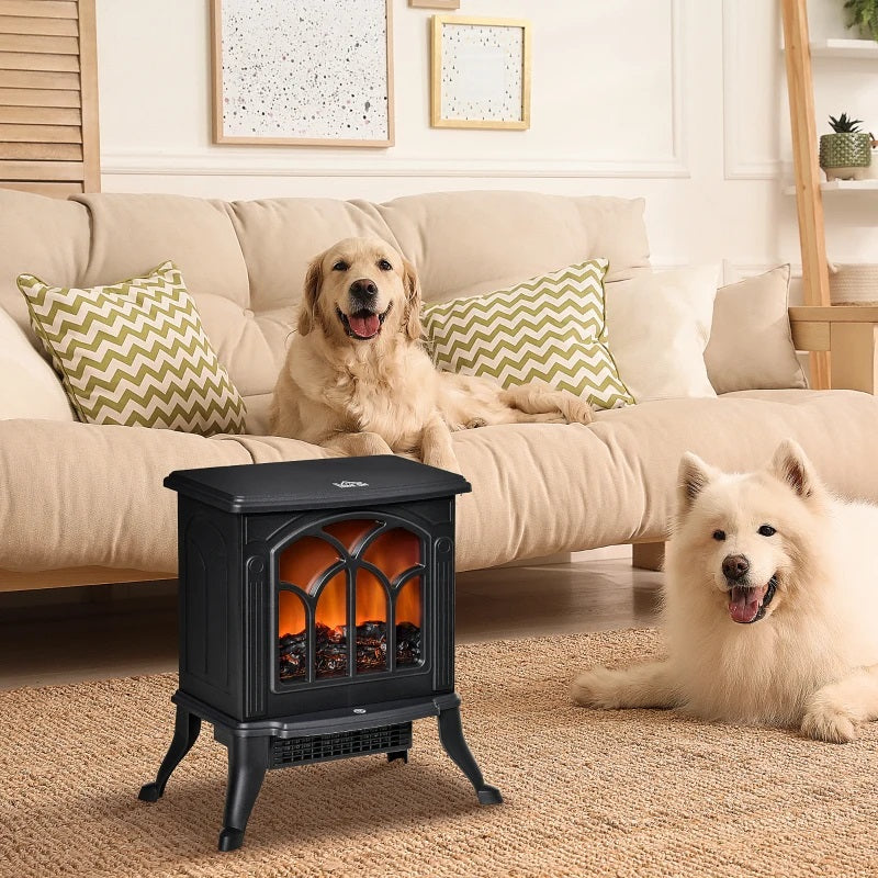 Hartly 15" Black Stove Like Electric Fireplace Heater with Realistic Log and 750/1500W Heater