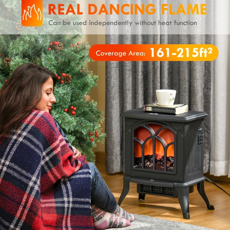 Hartly 15" Black Stove Like Electric Fireplace Heater with Realistic Log and 750/1500W Heater