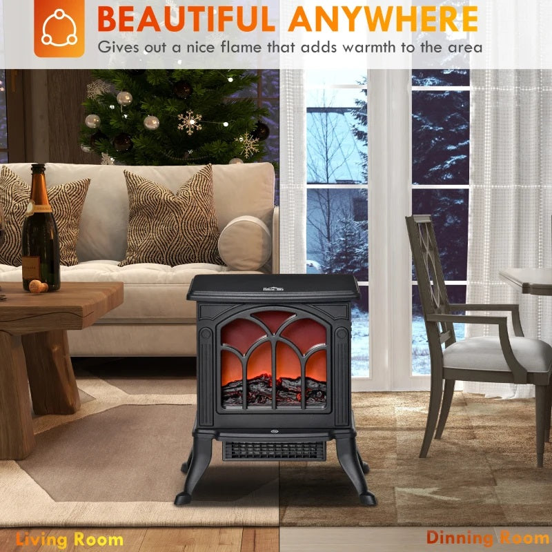 Hartly 15" Black Stove Like Electric Fireplace Heater with Realistic Log and 750/1500W Heater