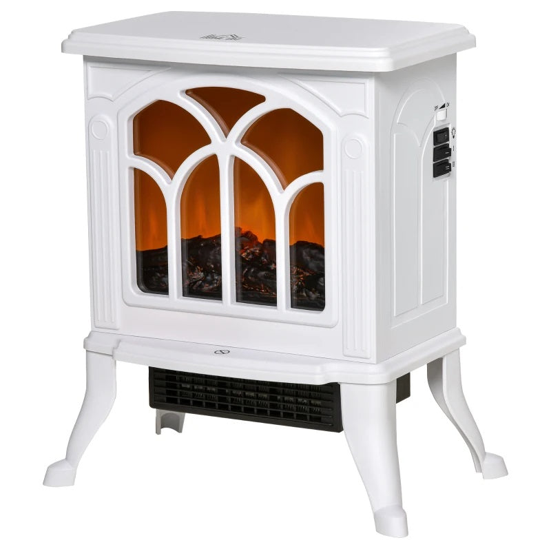 Hartly 15" White Stove Like Electric Fireplace Heater with Realistic Log and 750/1500W Heater