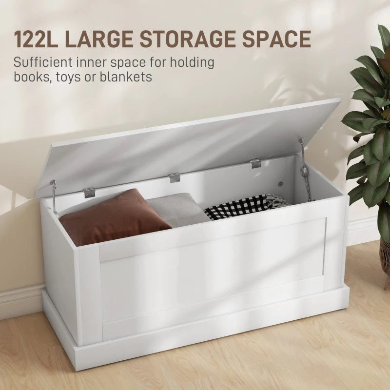 Harvest Hideaway 122L Storage Bench Chest Toy Storage Box - White Wood Grain