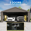 Heavy Duty Double Carport for 2 Cars 20' x 20' Portable Garage, Dark Grey