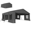 Heavy Duty Double Carport for 2 Cars 20' x 20' Portable Garage, Dark Grey