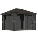 Gazebos, Irontree Grove 10' x 13' Hard Top Gazebo with Metal Roof Aluminum Steel Frame - Dark Grey - Seasonal Overstock