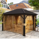 Gazebos, Irontree Grove 10' x 13' Hard Top Gazebo with Metal Roof Aluminum Steel Frame - Brown - Seasonal Overstock