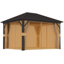 Gazebos, Irontree Grove 10' x 13' Hard Top Gazebo with Metal Roof Aluminum Steel Frame - Brown - Seasonal Overstock