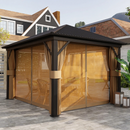 Gazebos, Irontree Grove 10' x 13' Hard Top Gazebo with Metal Roof Aluminum Steel Frame - Brown - Seasonal Overstock