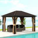 Gazebos, Irontree Grove 10' x 13' Hard Top Gazebo with Metal Roof Aluminum Steel Frame - Brown - Seasonal Overstock