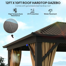Gazebos, Irontree Grove 10' x 13' Hard Top Gazebo with Metal Roof Aluminum Steel Frame - Brown - Seasonal Overstock