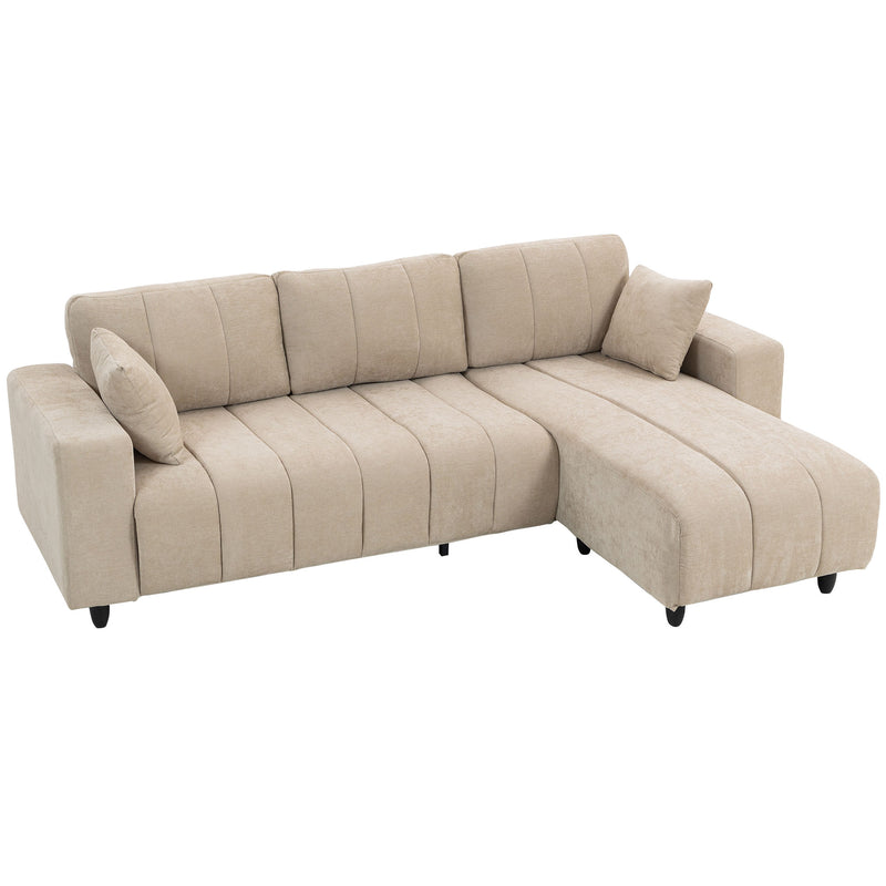 Isaiah Modern 3-Seat L-Shape Sectional with Reversible Lounge Chair and Pillows - Beige