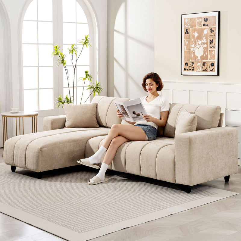 Isaiah Modern 3-Seat L-Shape Sectional with Reversible Lounge Chair and Pillows - Beige