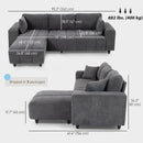 Isaiah Modern 3-Seat L-Shape Sectional with Reversible Lounge Chair and Pillows - Grey