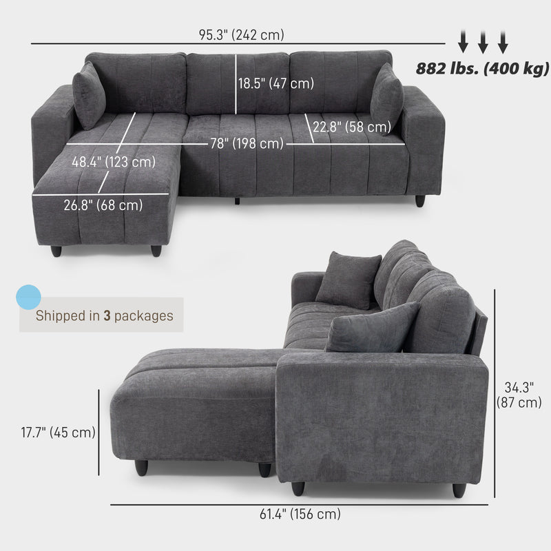 Isaiah Modern 3-Seat L-Shape Sectional with Reversible Lounge Chair and Pillows - Grey