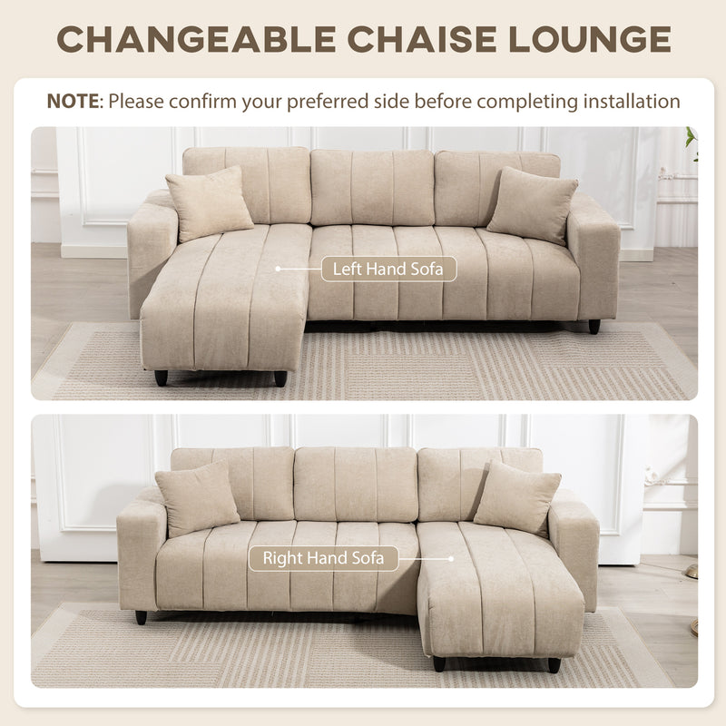 Isaiah Modern 3-Seat L-Shape Sectional with Reversible Lounge Chair and Pillows - Beige