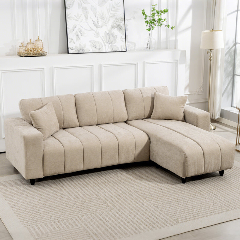 Isaiah Modern 3-Seat L-Shape Sectional with Reversible Lounge Chair and Pillows - Beige