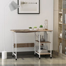 Jensen Portable Folding Desk Table on Rollers - White and Natural