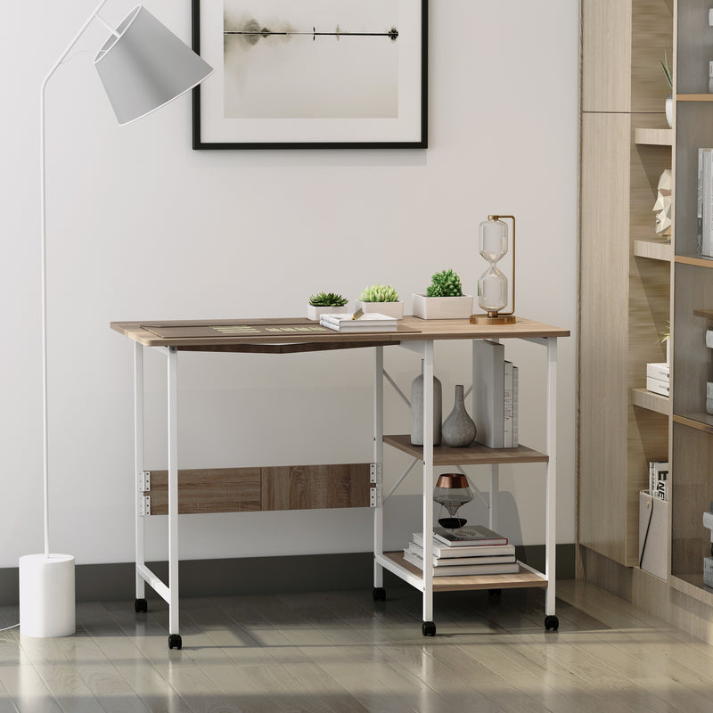 Jensen Portable Folding Desk Table on Rollers - White and Natural