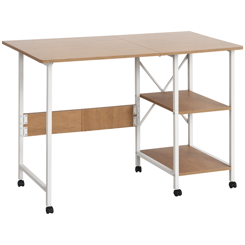 Jensen Portable Folding Desk Table on Rollers - White and Natural