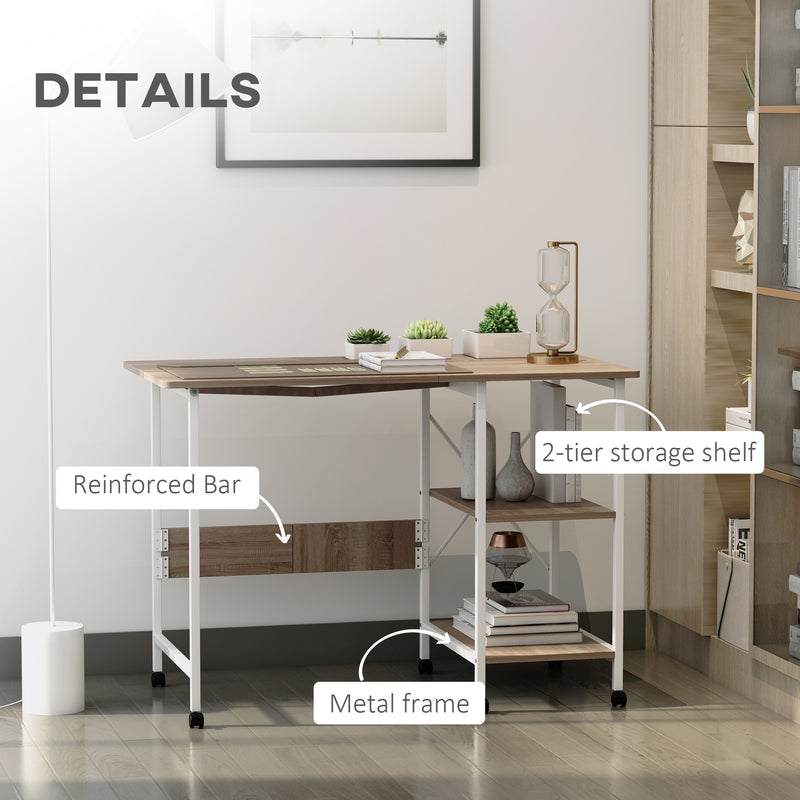 Jensen Portable Folding Desk Table on Rollers - White and Natural