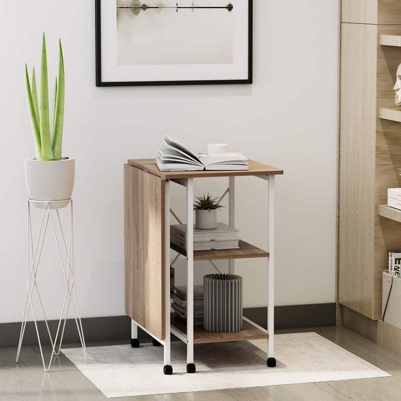 Jensen Portable Folding Desk Table on Rollers - White and Natural