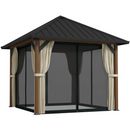 Gazebos, Kaneki 10' x 10' Galvanized Steel Roof Gazebo with Steel Frame, Curtains and Mesh Panels - Seasonal Overstock
