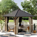 Gazebos, Kaneki 10' x 10' Galvanized Steel Roof Gazebo with Steel Frame, Curtains and Mesh Panels - Seasonal Overstock