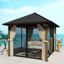 Gazebos, Kaneki 10' x 10' Galvanized Steel Roof Gazebo with Steel Frame, Curtains and Mesh Panels - Seasonal Overstock