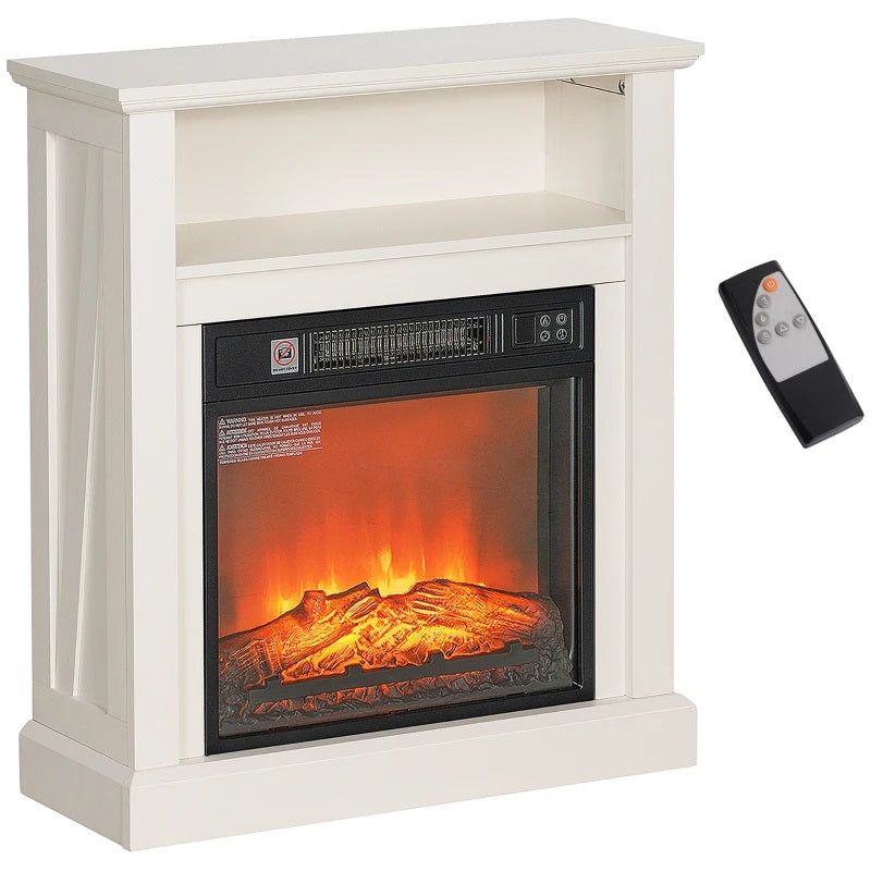 Kiara 27" Freestanding Electric Fireplace with White Mantel, Shelf and 1400w Heater