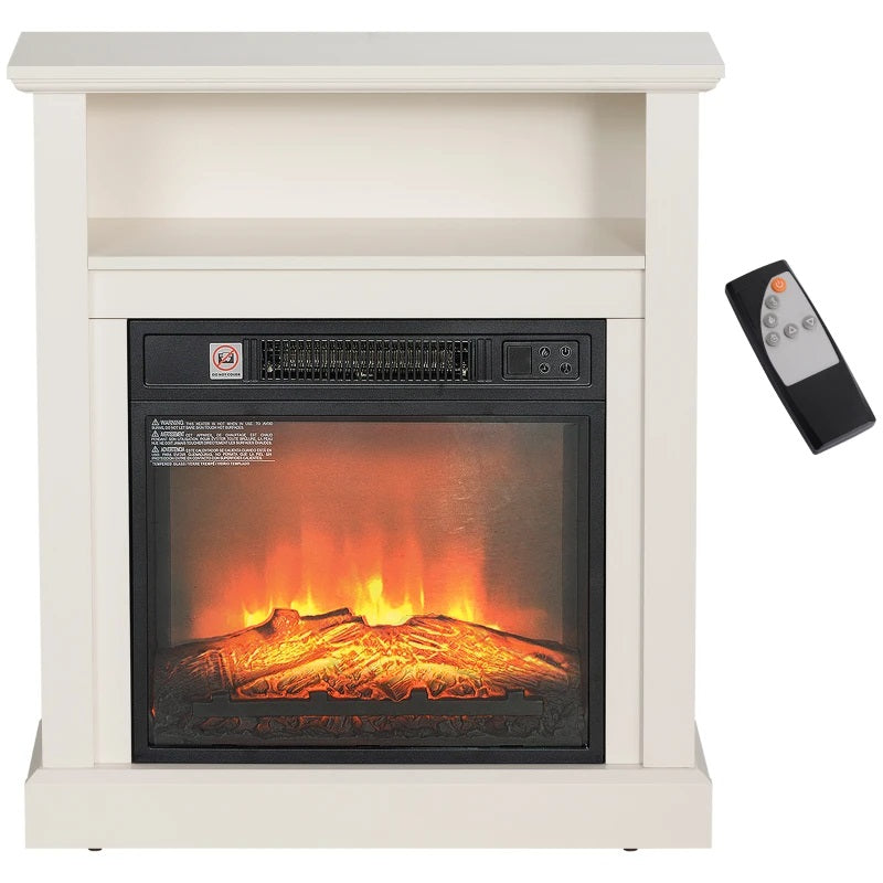 Kiara 27" Freestanding Electric Fireplace with White Mantel, Shelf and 1400w Heater