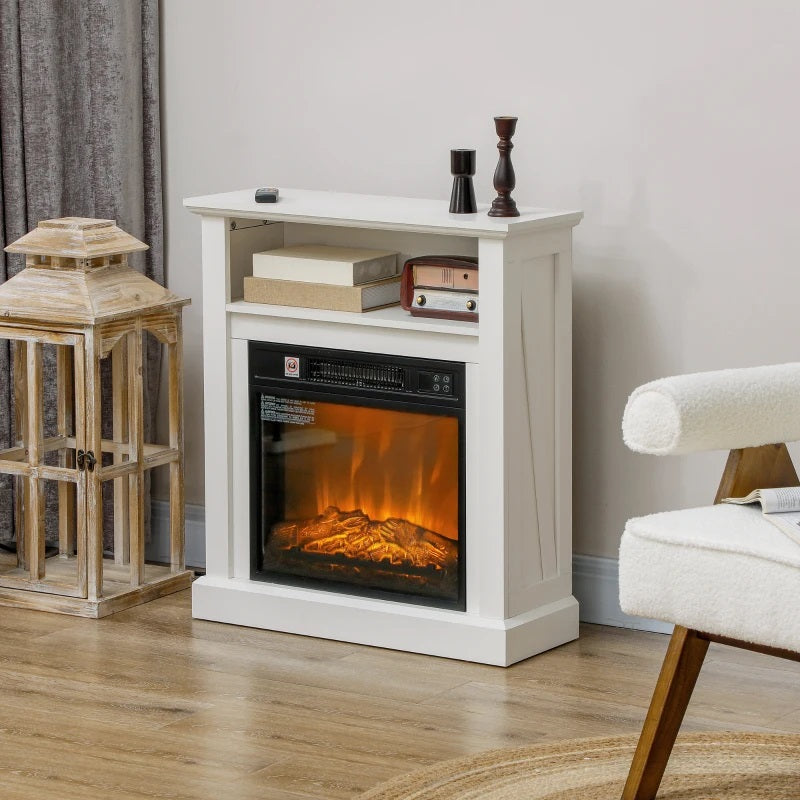 Kiara 27" Freestanding Electric Fireplace with White Mantel, Shelf and 1400w Heater