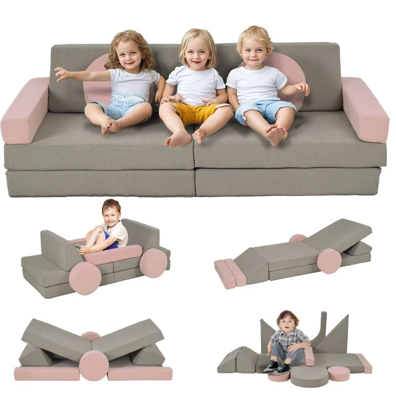 Create-a-Couch 12-Piece Convertible Fort Building Play Couch for Kids - Grey