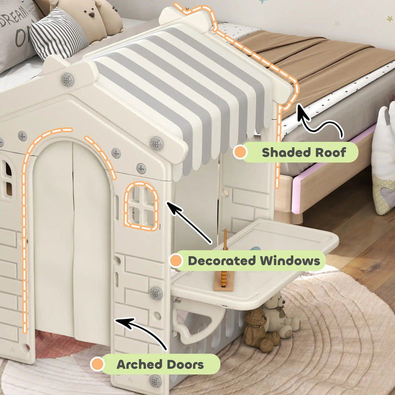 Kids Indoor Playhouse Playset with Canopy and Market Window for Ages 1-6 Years