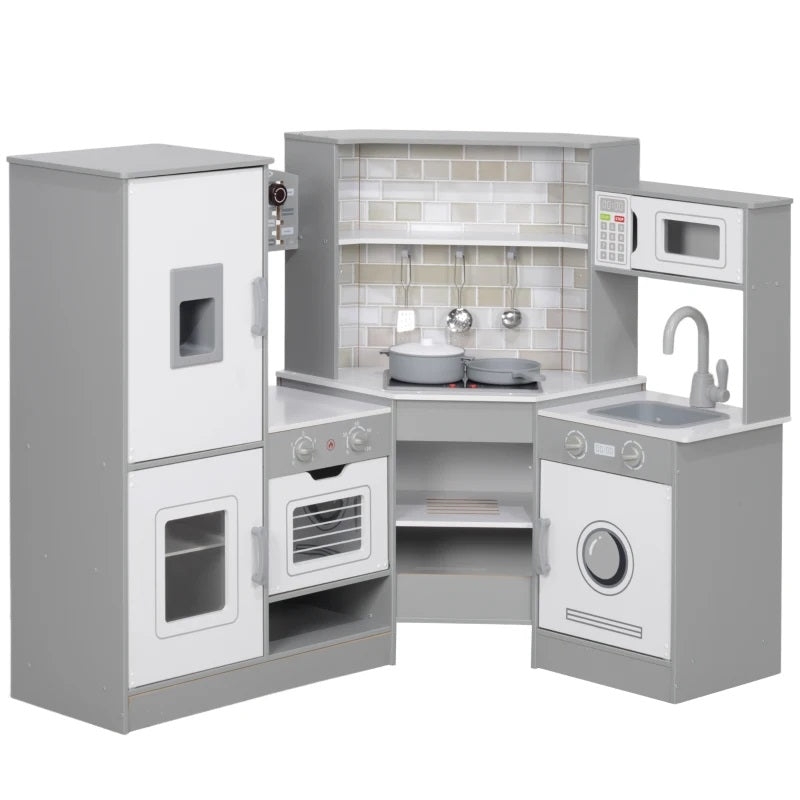 Kids Modern Kitchen Corner Kitchen Playset with Sound & Light Effects for 3-6 Years Old