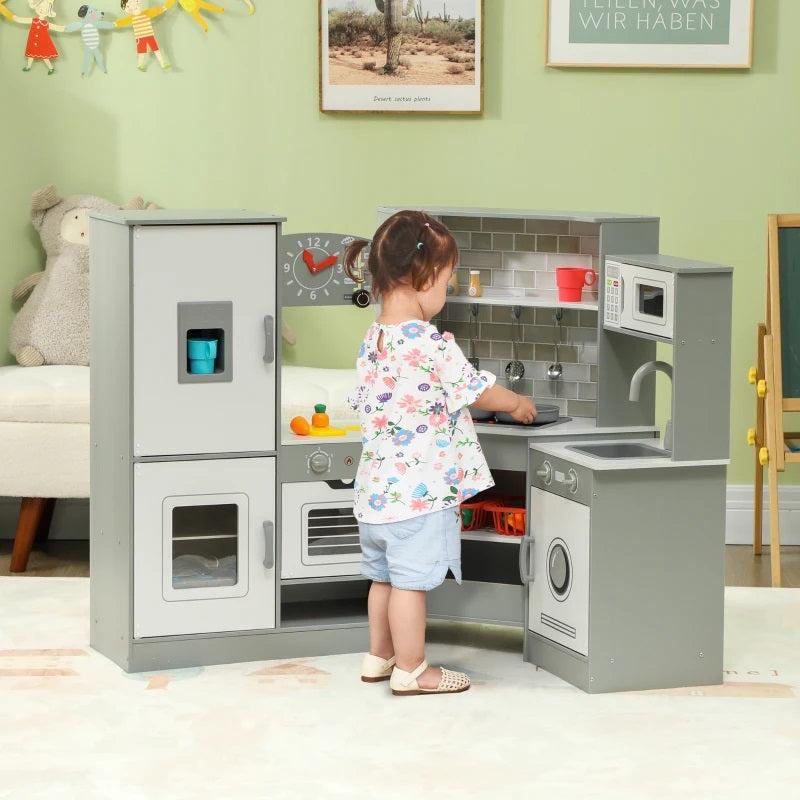 Kids Modern Kitchen Corner Kitchen Playset with Sound & Light Effects for 3-6 Years Old