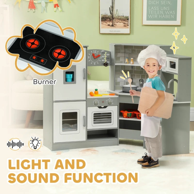 Kids Modern Kitchen Corner Kitchen Playset with Sound & Light Effects for 3-6 Years Old