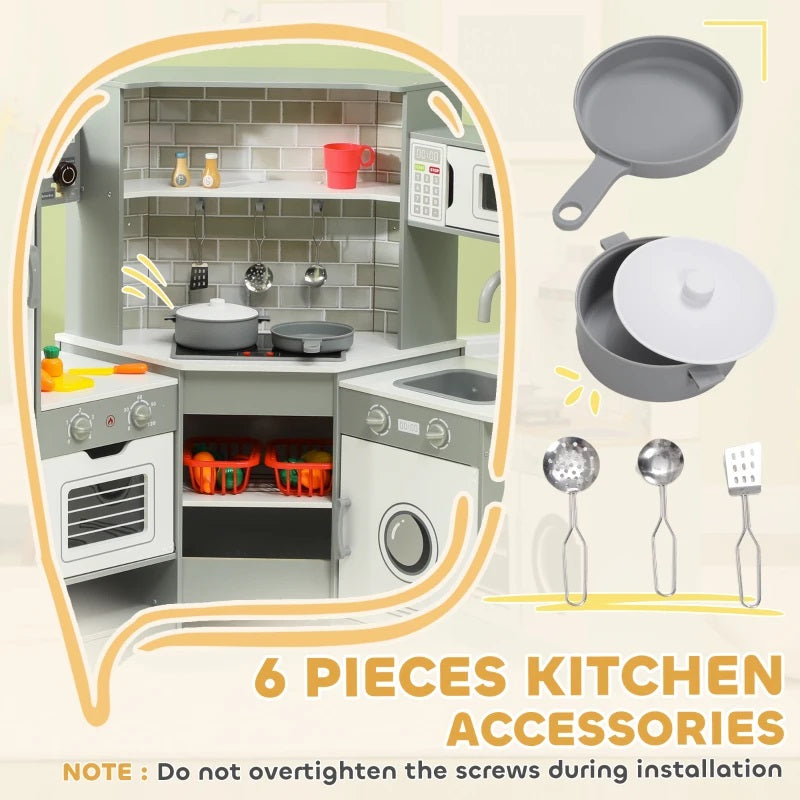 Kids Modern Kitchen Corner Kitchen Playset with Sound & Light Effects for 3-6 Years Old