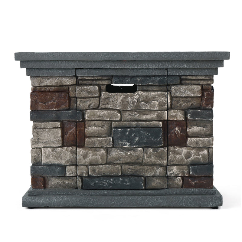Stone fireplace with a gray mantle on a white background