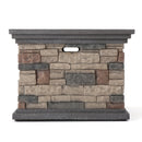 Stone fireplace mantel with a white background