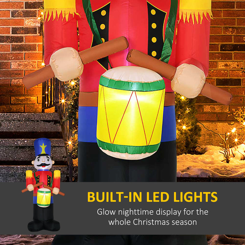 Inflatable Christmas display nutcracker with built-in LED lights against a Christmas-themed background.