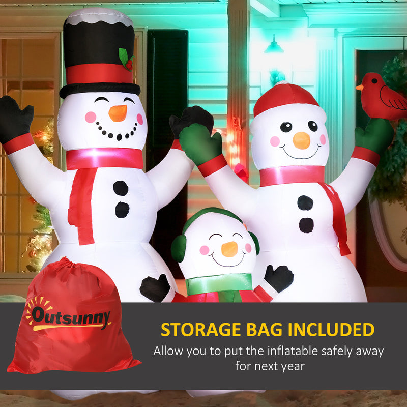 Inflatable snowman family with storage bag included, featuring the brand 'Outsunny'.